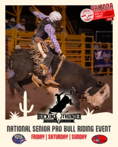 Promotional artwork for Country Thunder Arizona featuring Buckin Thunder Pro Bull Riding announcement